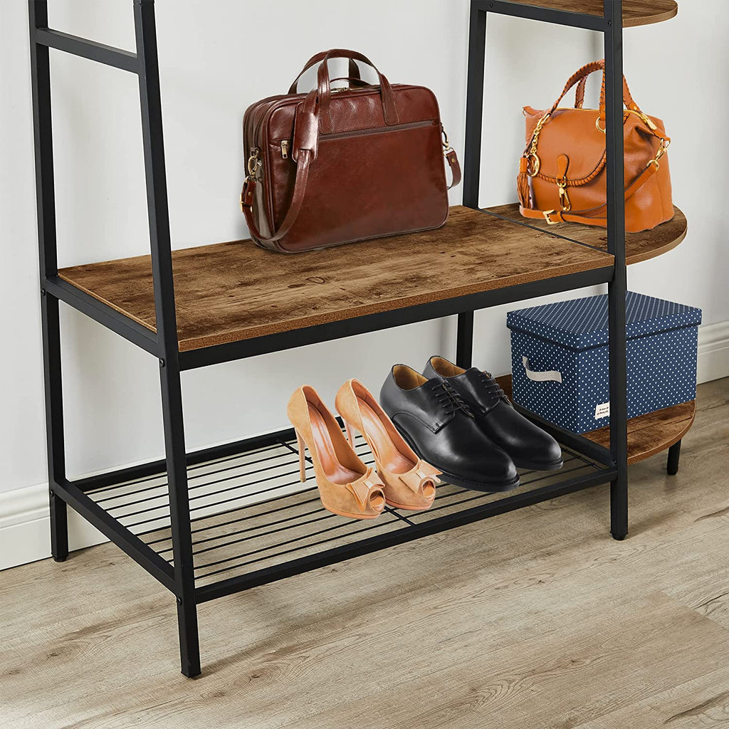 Industrial Hall Tree with Side Storage Shelves, Entryway Bench